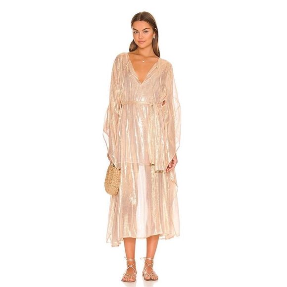 Free People Sundress Shilow Midi Dress in Ios Gold - Picture 1 of 9